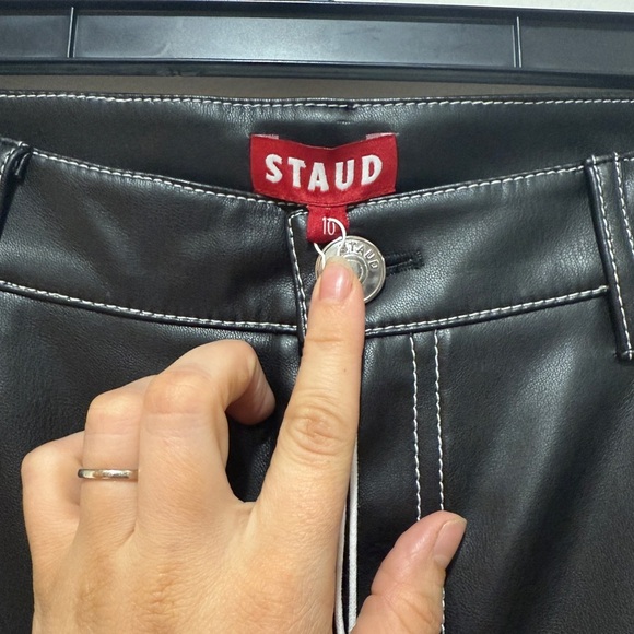 NWT STAUD Elliot Vegan Leather Straight-Leg Pants Sz 10 Black Fall Staple Timele - Picture 3 of 12